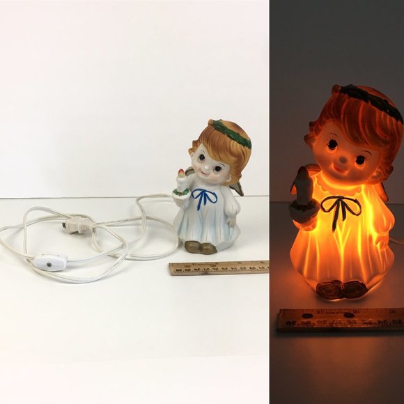Vtg Christmas Angel w Wings Candle Ceramic Josef Originals Night Light Plugin - Picture 1 of 11
